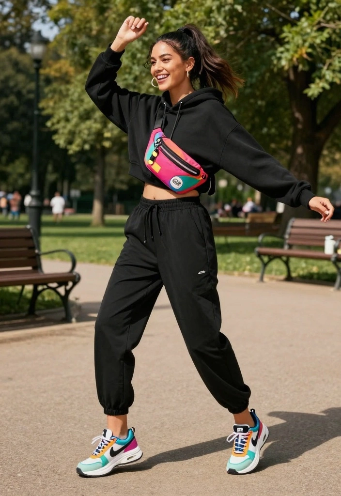 15 Black Baggy Pants Outfit Ideas For Women - 4. Sporty & Fun 1