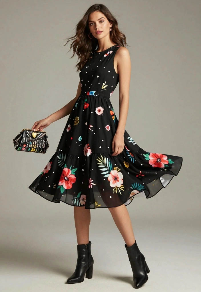 15 Black Party Dress Outfit Ideas With Glam Energy - 12. Playful Flare Dress 1