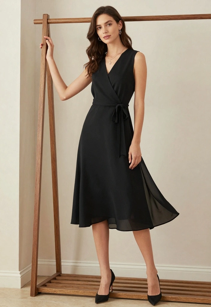 15 Black Party Dress Outfit Ideas With Glam Energy - 13. The Midi Wrap Dress 1