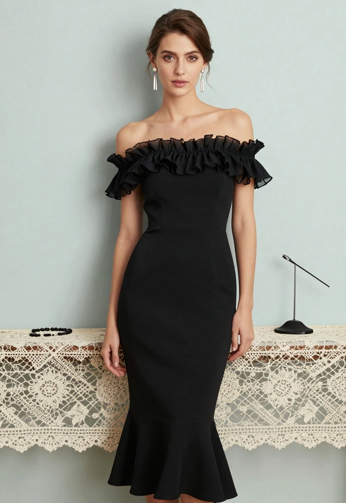 15 Black Party Dress Outfit Ideas With Glam Energy - 6. Off-the-Shoulder Elegance 1