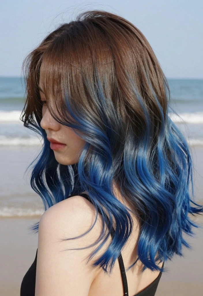 15 Blue Highlights in Brown Hair Ideas: Bold Accent Styles to Rock - 1. Ocean Blue Ombre 1