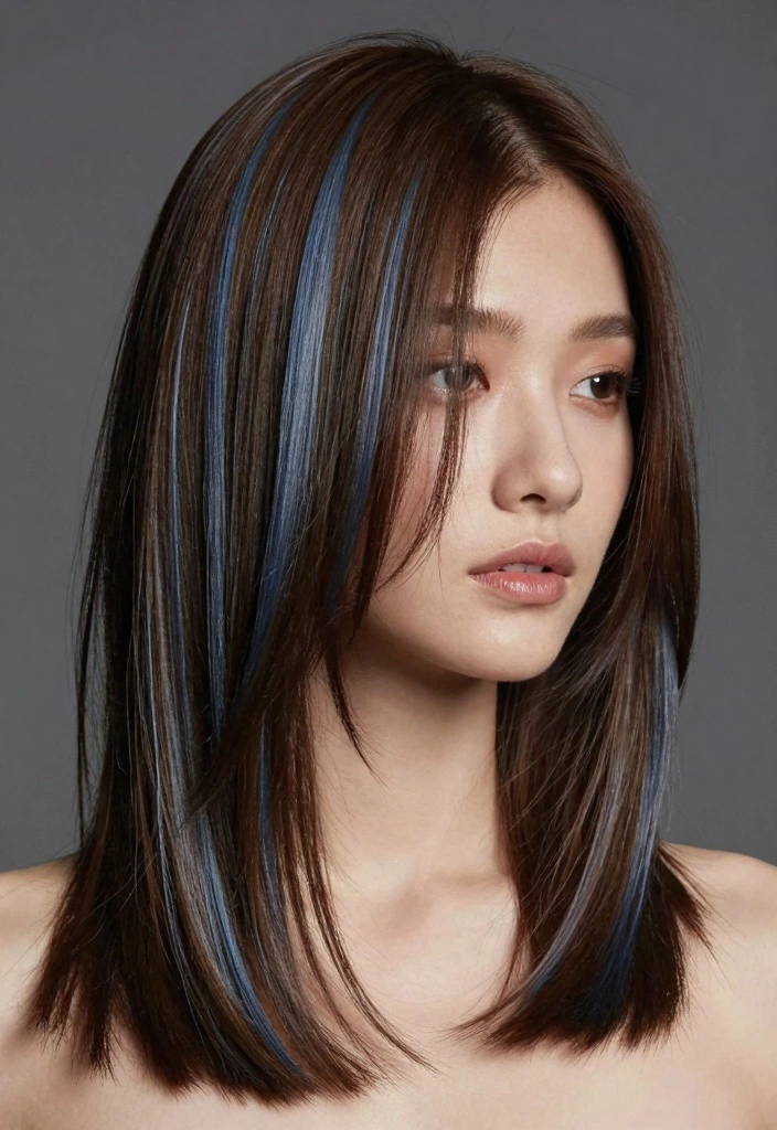 15 Blue Highlights in Brown Hair Ideas: Bold Accent Styles to Rock - 13. Steel Blue Accents 1