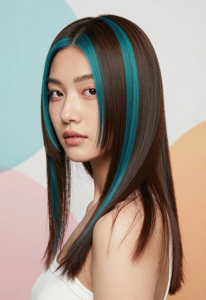 15 Blue Highlights in Brown Hair Ideas: Bold Accent Styles to Rock - 2. Bold Teal Streaks 1