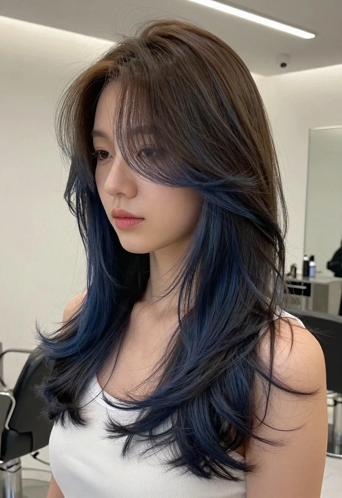 15 Blue Highlights in Brown Hair Ideas: Bold Accent Styles to Rock - 3. Midnight Blue Balayage 1