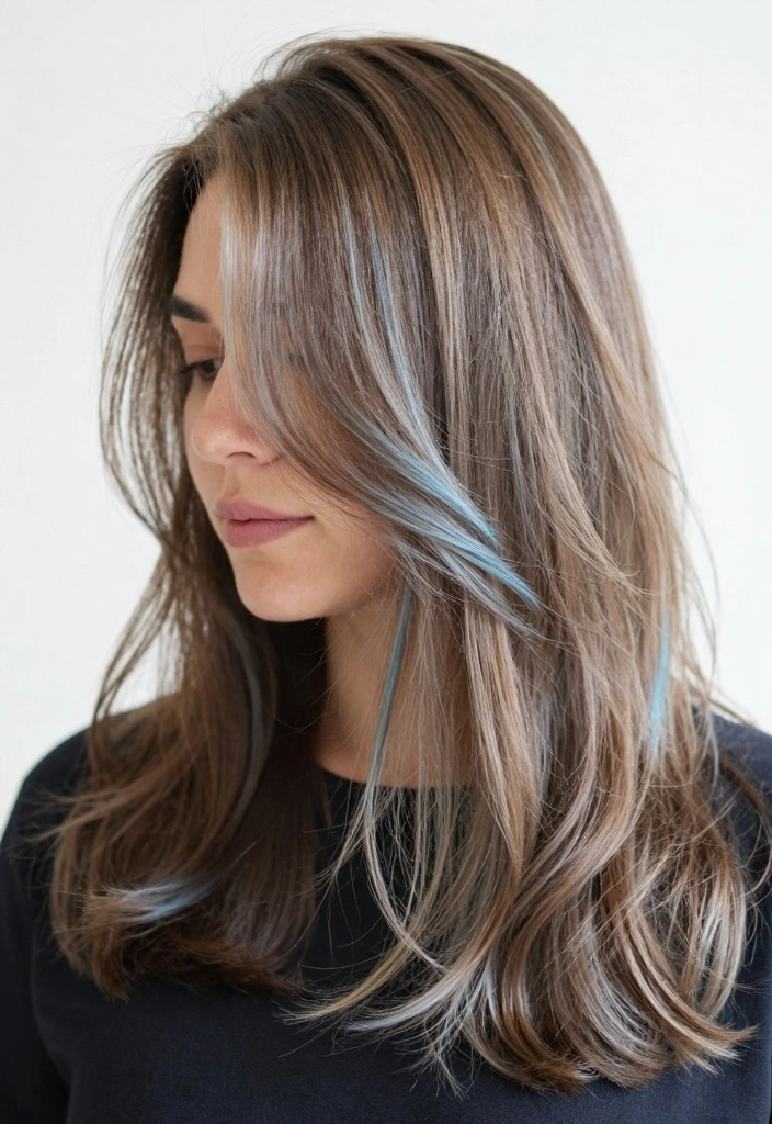 15 Blue Highlights in Brown Hair Ideas: Bold Accent Styles to Rock - 6. Subtle Baby Blue Highlights 1