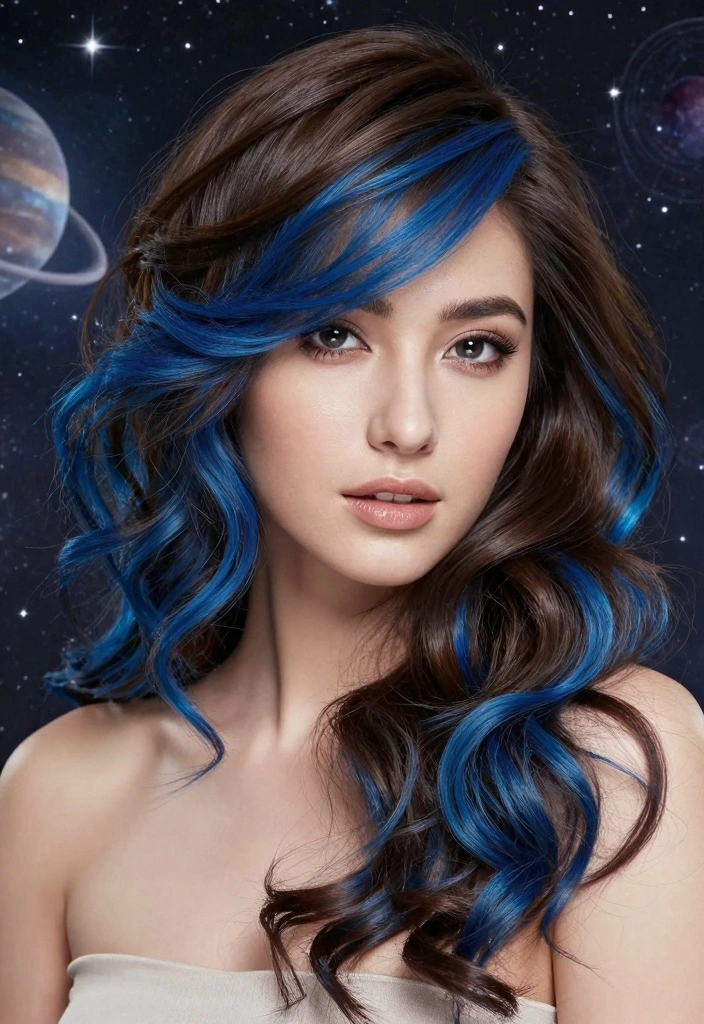 15 Blue Highlights in Brown Hair Ideas: Bold Accent Styles to Rock - 7. Galactic Blue Layers 1