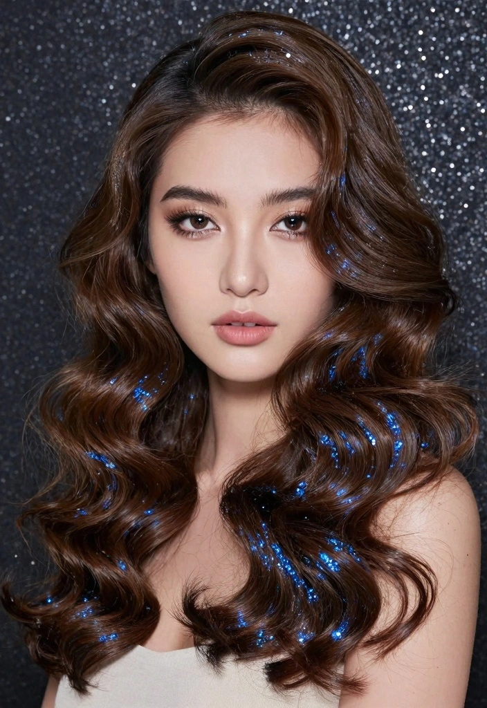 15 Blue Highlights in Brown Hair Ideas: Bold Accent Styles to Rock - 8. Sapphire Glitter Highlights 1