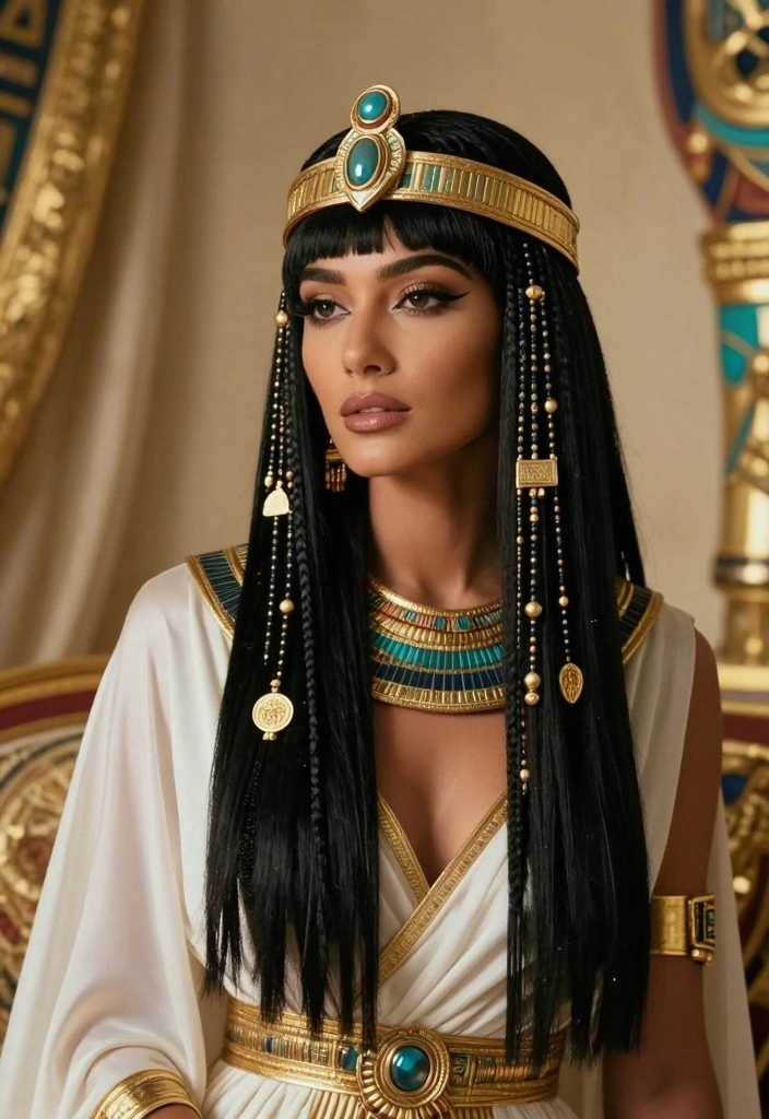 15 Bold and Creative Halloween Costumes Ideas for Black Hair - 2. Bold Cleopatra Glam 1