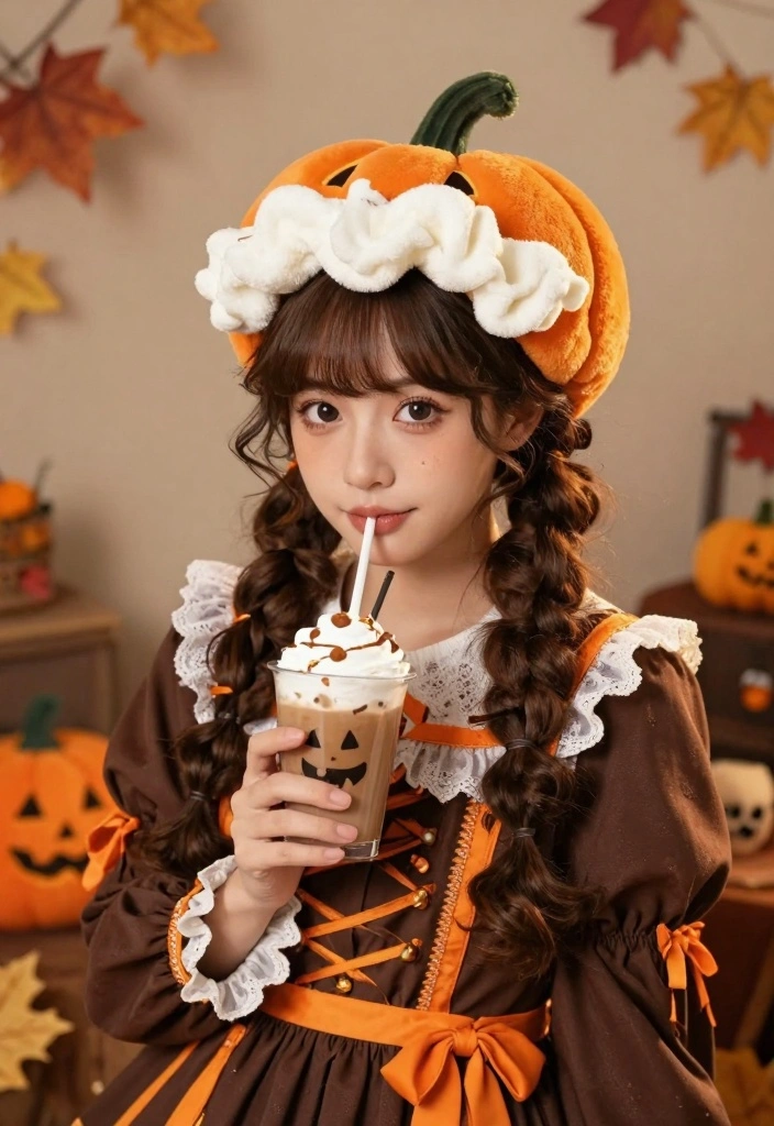 15 Bold and Creative Halloween Costumes Ideas for Black Hair - 9. Adorable Pumpkin Spice Latte 1