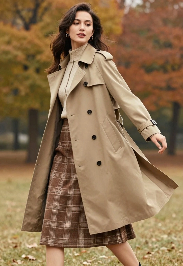 15 Brown Plaid Skirt Outfit Ideas With Vintage Vibes - 11. Statement Outerwear: Coats and Capes 1