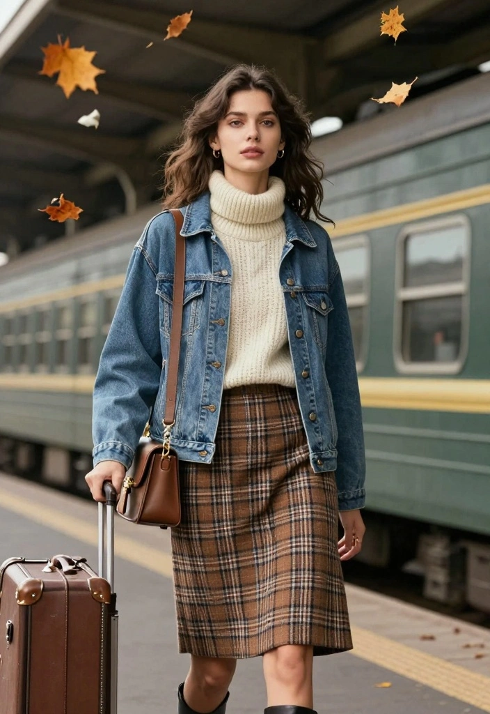 15 Brown Plaid Skirt Outfit Ideas With Vintage Vibes - 15. Weekend Getaway Outfit 1