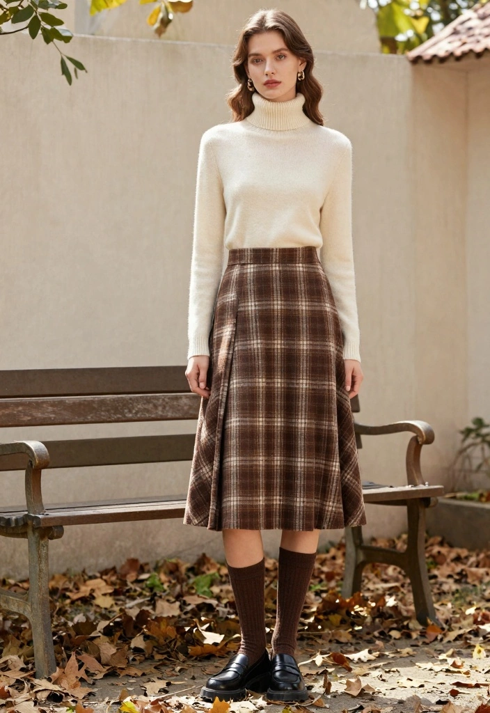15 Brown Plaid Skirt Outfit Ideas With Vintage Vibes - 4. Layered Look with a Turtleneck 1