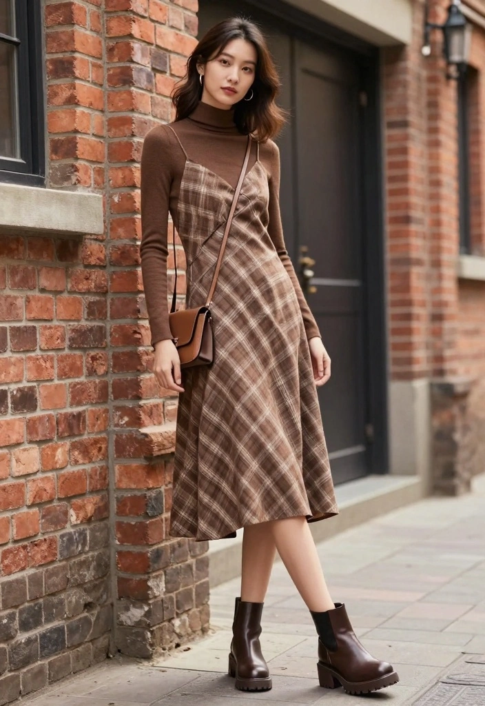 15 Brown Plaid Skirt Outfit Ideas With Vintage Vibes - 7. Playful Layers with a Slip Dress 1