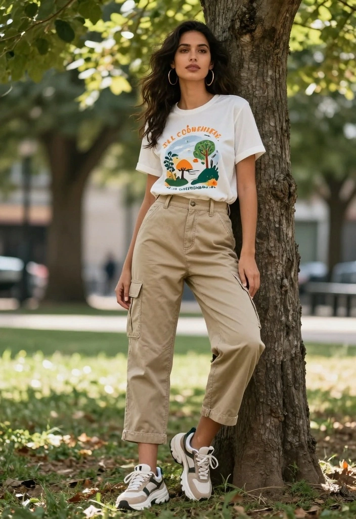 15 Carpenter Pants Outfit Ideas For Women - 1. Chic Casual with a Graphic Tee 1