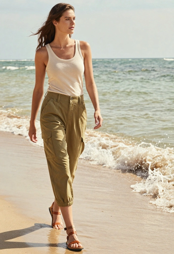 15 Carpenter Pants Outfit Ideas For Women - 14. Relaxed Fit with a Basic Tank Top 1