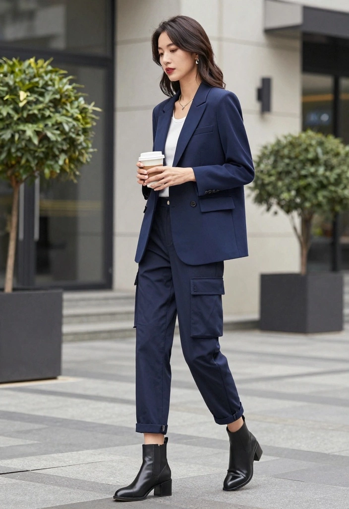 15 Carpenter Pants Outfit Ideas For Women - 2. Effortless Elegance with a Blazer 1