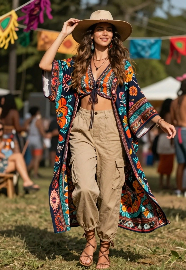 15 Carpenter Pants Outfit Ideas For Women - 3. Boho Vibes with a Flowing Tunic 1