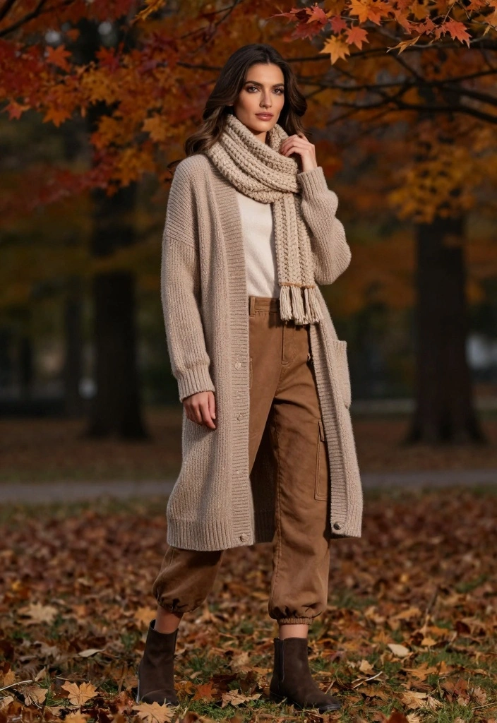 15 Carpenter Pants Outfit Ideas For Women - 5. Artsy Layers with a Long Cardigan 1