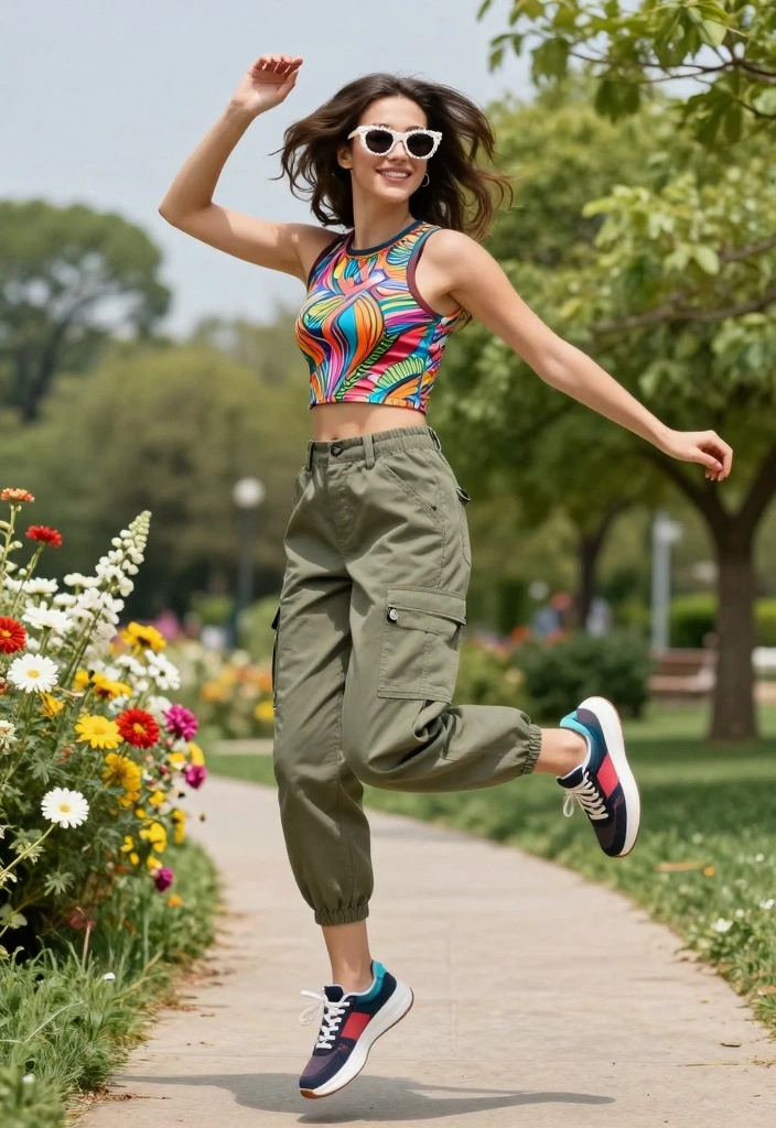 15 Carpenter Pants Outfit Ideas For Women - 6. Sporty Chic with a Crop Top 1