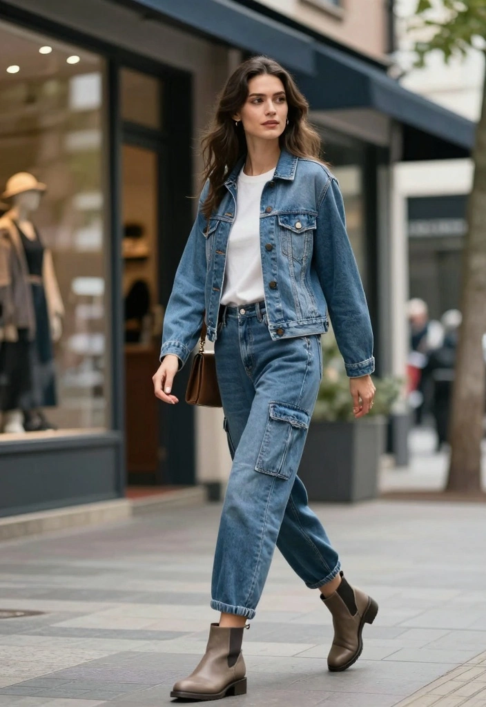 15 Carpenter Pants Outfit Ideas For Women - 7. Layered Look with a Denim Jacket 1