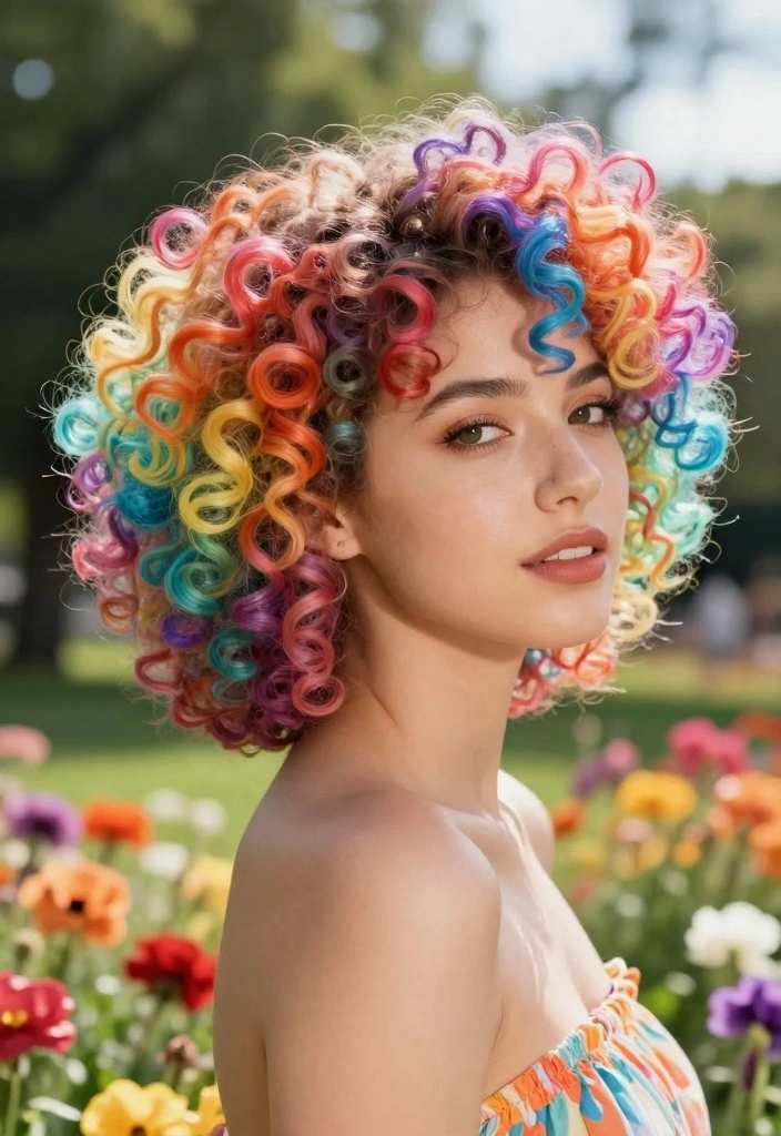 15 Colored Curly Hair Ideas: Playful Vibrant Style - 1. Rainbow Curls 1