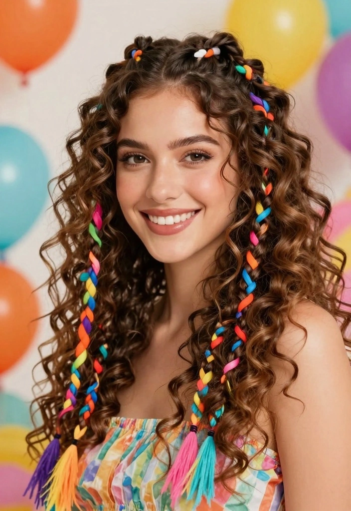 15 Colored Curly Hair Ideas: Playful Vibrant Style - 15. Colorful Braid Accents 1