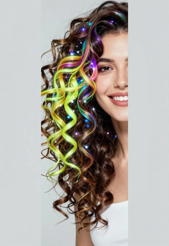 15 Colored Curly Hair Ideas: Playful Vibrant Style - 3. Neon Highlights 1