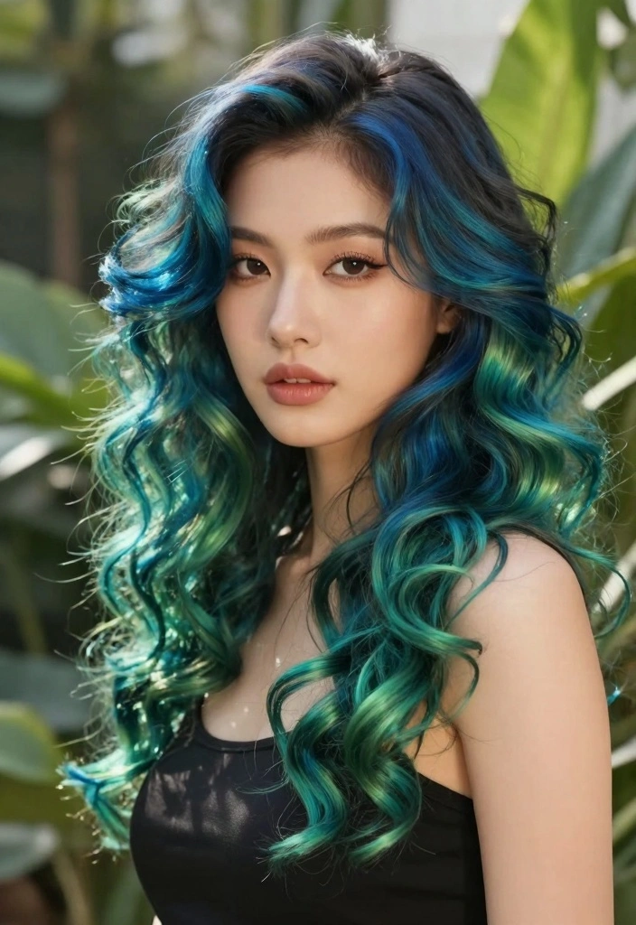 15 Colored Curly Hair Ideas: Playful Vibrant Style - 8. Peacock Inspired Shades 1