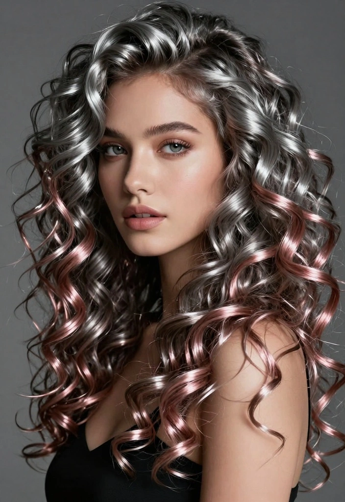15 Colored Curly Hair Ideas: Playful Vibrant Style - 9. Metallic Hues 1