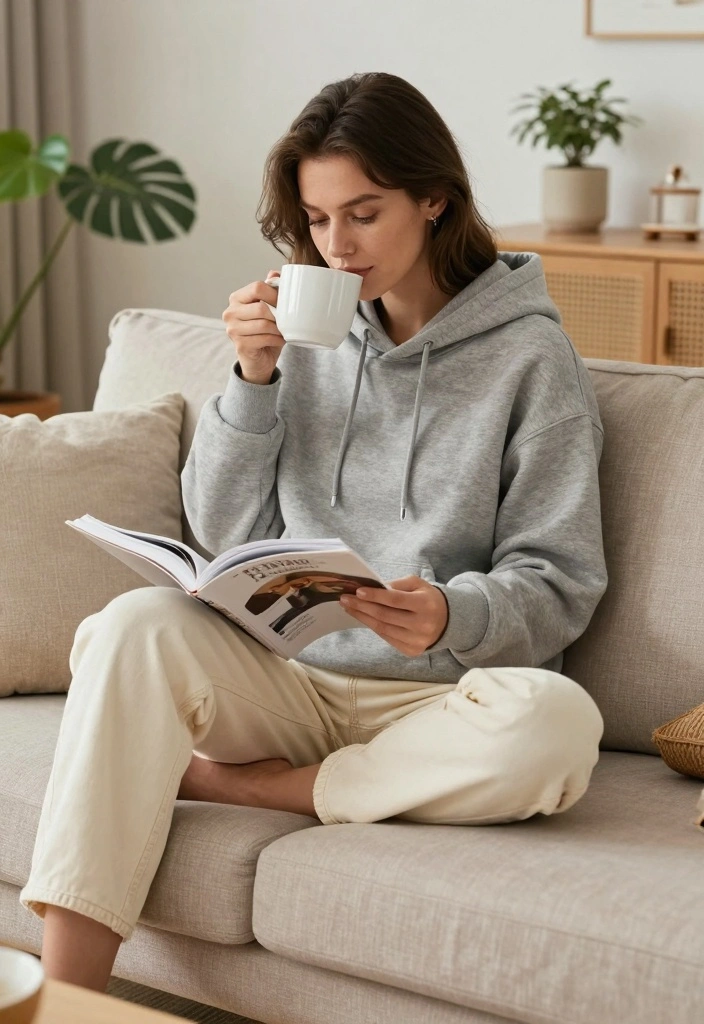 15 Cream Jeans Outfit Ideas For Women With Soft Tones - 14. Soft Grey Hoodie with Cream Jeans 1