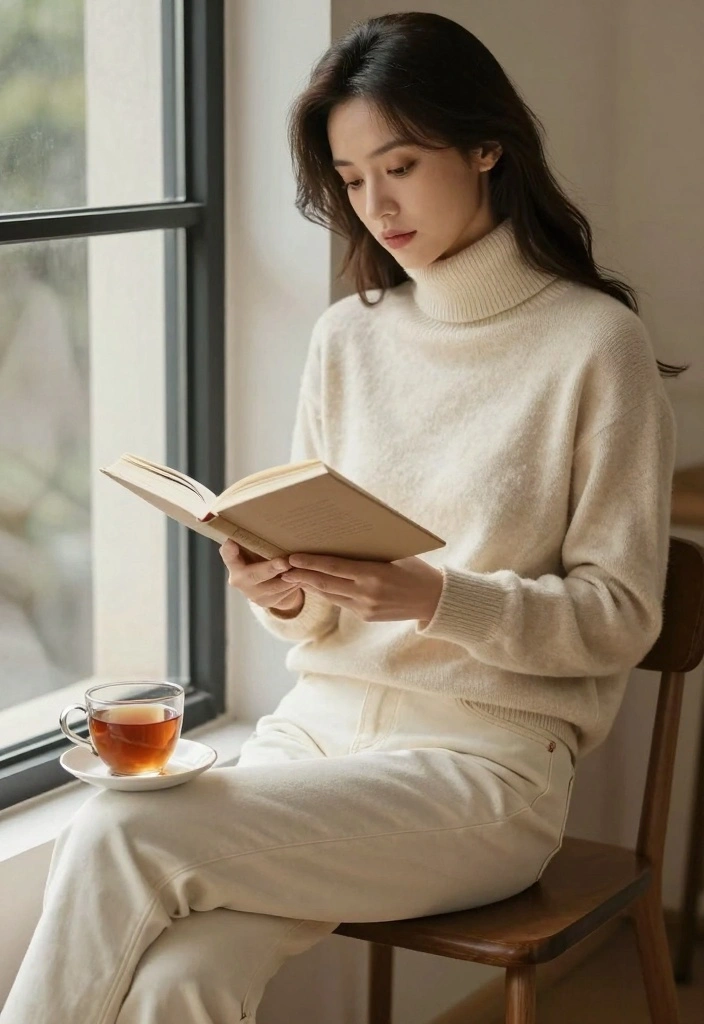 15 Cream Jeans Outfit Ideas For Women With Soft Tones - 6. Ivory Turtleneck with Cream Jeans 1