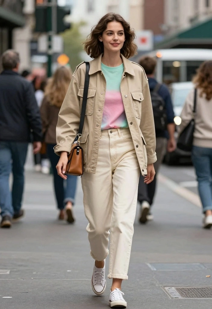 15 Cream Jeans Outfit Ideas For Women With Soft Tones - 8. Beige Utility Jacket with Cream Jeans 1