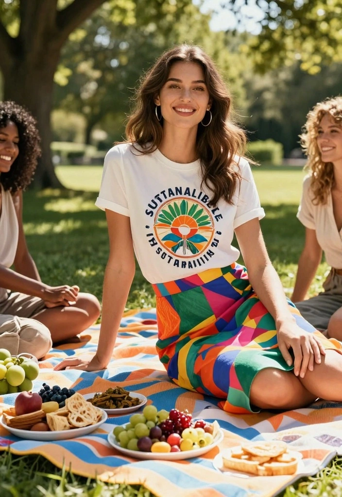 15 Day Party Outfit Ideas For Women: Eco-Friendly Edition - 10. Sustainable Graphic Tees and Skirts 1