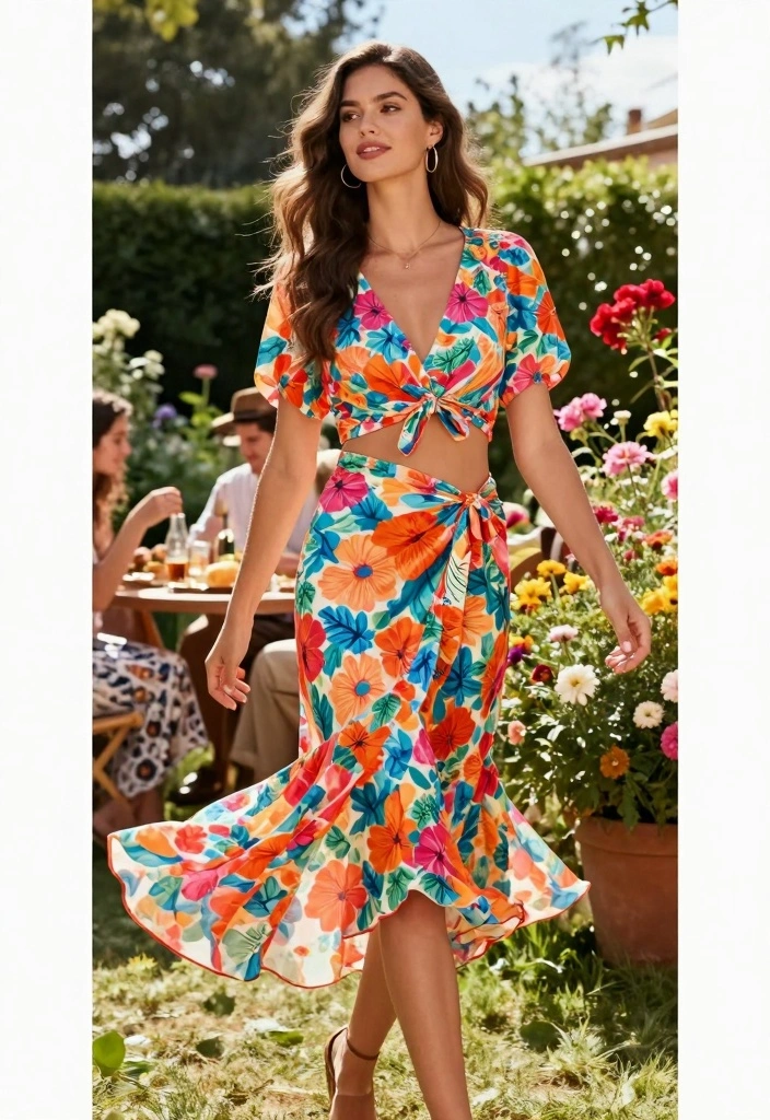 15 Day Party Outfit Ideas For Women: Eco-Friendly Edition - 4. Flowy Wrap Skirt and Cropped Top 1