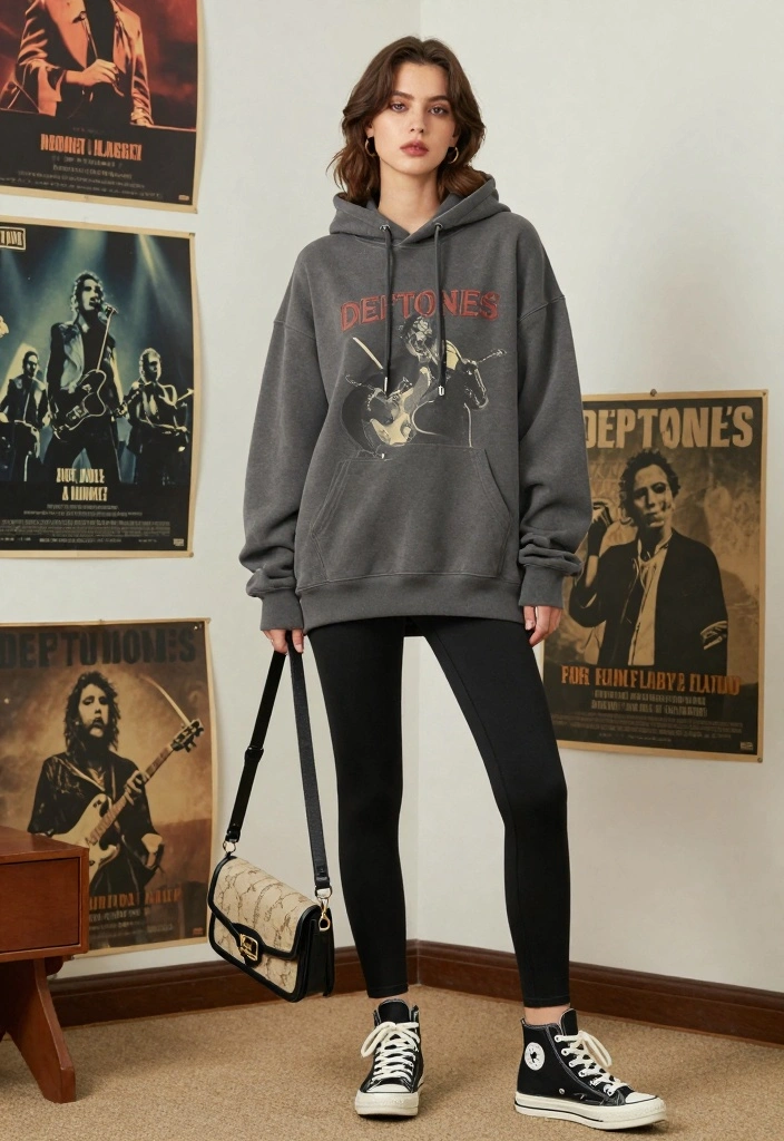 15 Deftones Concert Outfit Ideas For Women - 3. Oversized Hoodie and Leggings 1