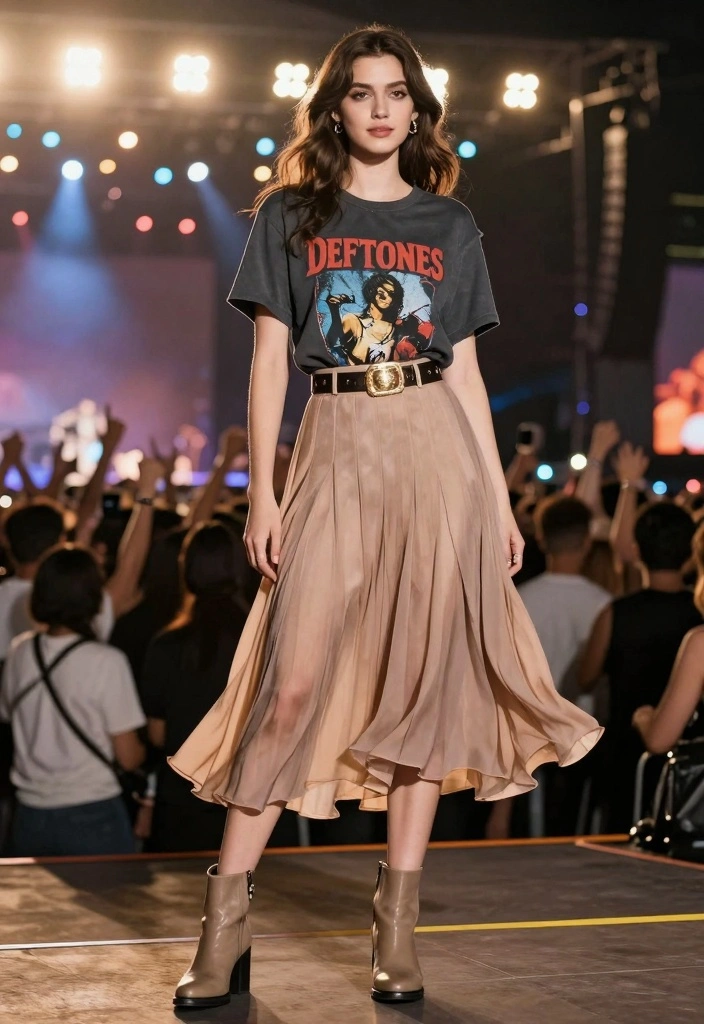 15 Deftones Concert Outfit Ideas For Women - 4. Midi Skirt with Band Merch 1