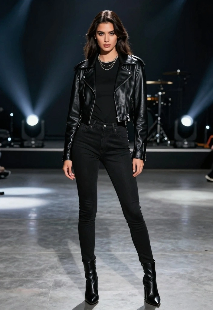 15 Deftones Concert Outfit Ideas For Women - 8. Statement Leather Jacket and All-Black Ensemble 1