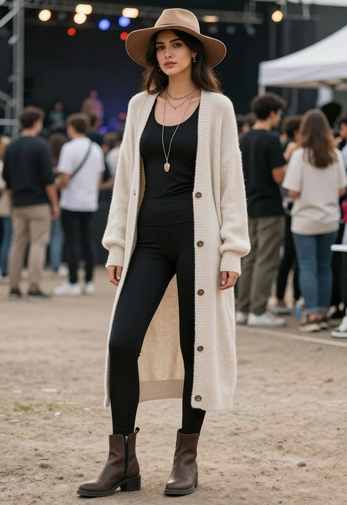 15 Deftones Concert Outfit Ideas For Women - 9. Long Cardigan with Layered Tops 1