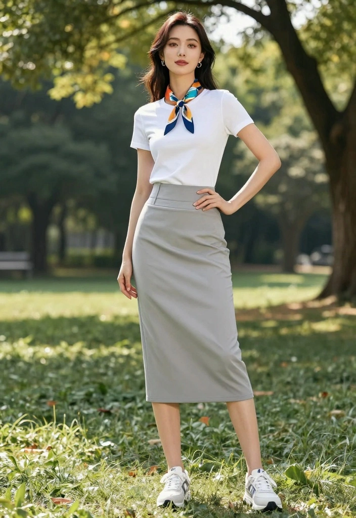 15 Gray Skirt Outfit Ideas For Everyday Style - 1. The Classic White Tee and Gray Skirt 1
