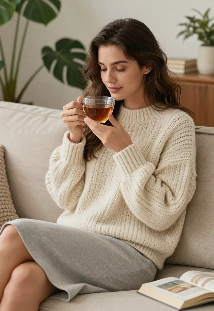 15 Gray Skirt Outfit Ideas For Everyday Style - 10. Bohemian Gray Skirt with Chunky Knit 1