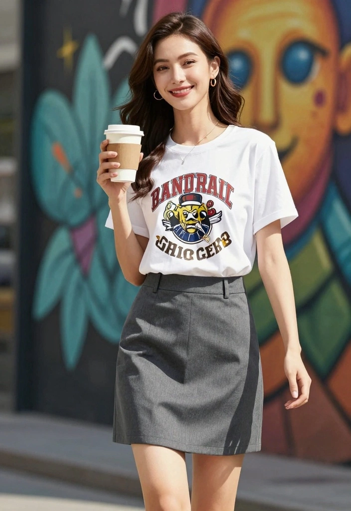 15 Gray Skirt Outfit Ideas For Everyday Style - 5. Casual Gray Skirt with Graphic Tee 1