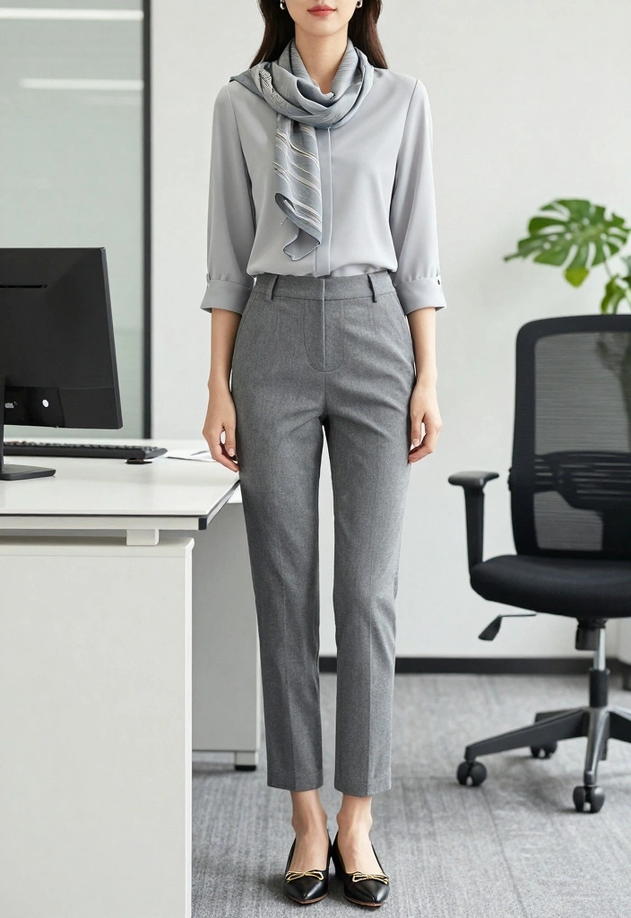 15 Grey Dress Pants Outfit Ideas For Polished Looks - 10. Comfortable Flats Pairing 1