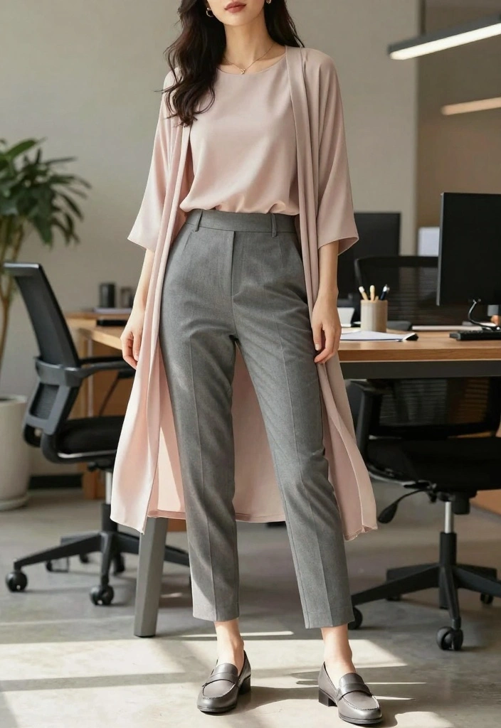 15 Grey Dress Pants Outfit Ideas For Polished Looks - 8. Flowy Tunic Style 1