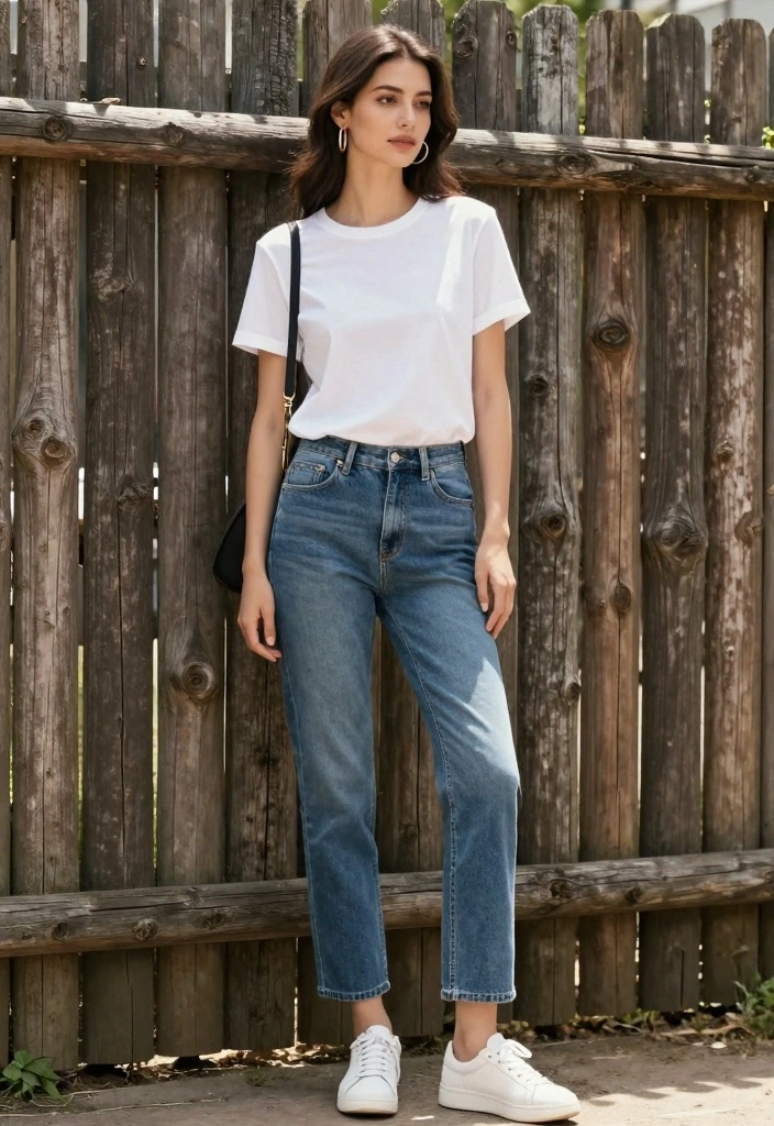 15 Indigo Jeans Outfit Ideas For Women - 1. Effortless Chic with a White Tee 1
