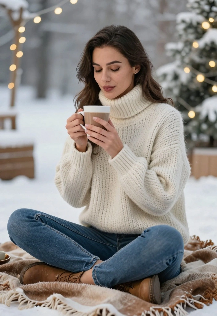 15 Indigo Jeans Outfit Ideas For Women - 11. Cozy Comfort with a Knit Sweater 1