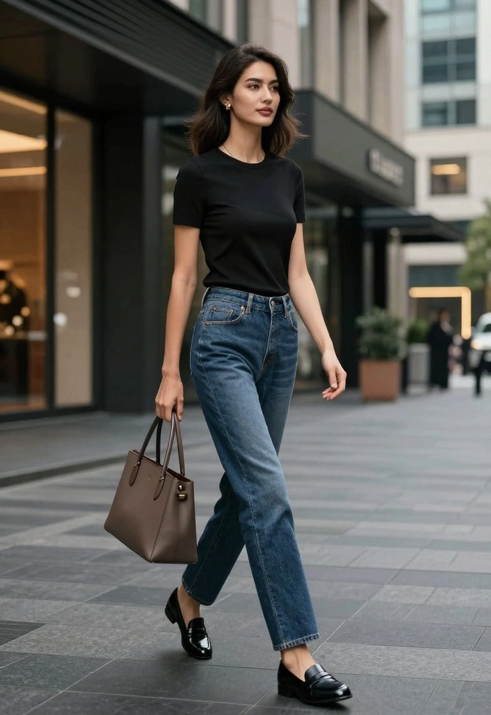 15 Indigo Jeans Outfit Ideas For Women - 14. Minimalist Style with a Black Top 1