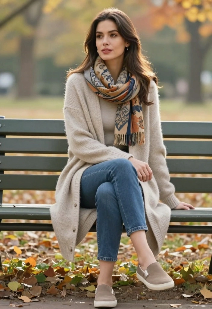 15 Indigo Jeans Outfit Ideas For Women - 15. Seasonal Style with a Long Cardigan 1