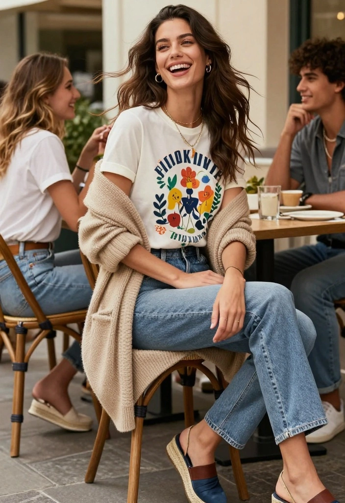 15 Indigo Jeans Outfit Ideas For Women - 4. Weekend Vibes with a Graphic Tee 1