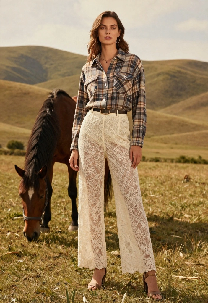 15 Lace Pants Outfit Ideas For Women: Embrace Bohemian Chic - 14. Rustic Country Chic 1