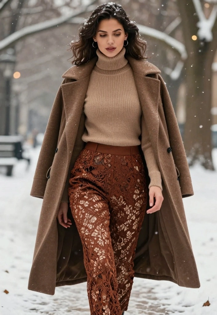 15 Lace Pants Outfit Ideas For Women: Embrace Bohemian Chic - 15. Layered with a Turtleneck 1